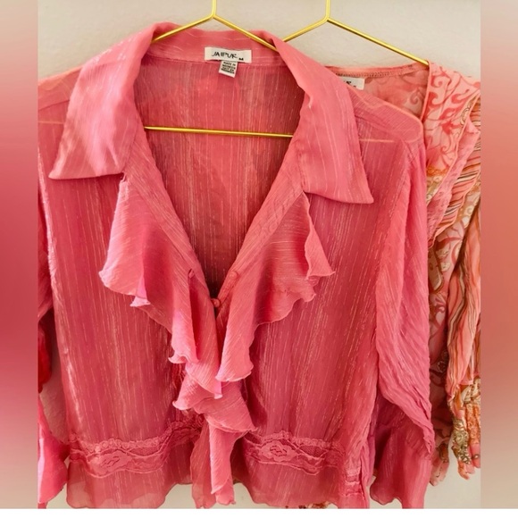 Two Pink Jaipur Blouse 
Silver & Ruffling & Pink with designs - Picture 3 of 11